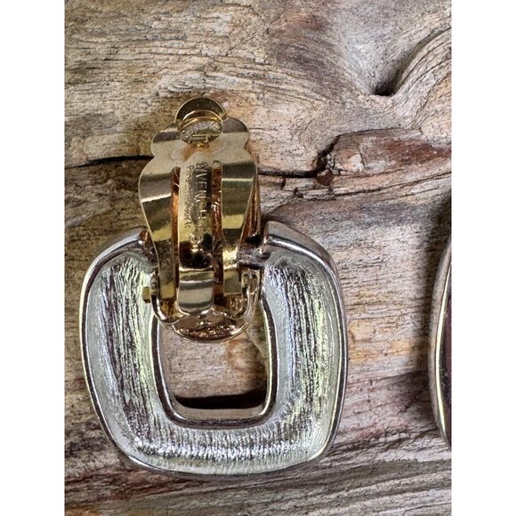 Vintage Givenchy Two-Tone Clip-On Earrings Gold & Silver Geometric Design Statem - Picture 3 of 7